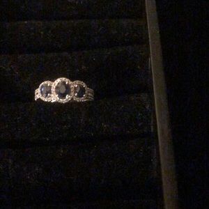 Natural Sapphire Ring 1/4 ct tw Diamonds 14K WG